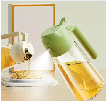 2 in 1 Glass Oil Sprayer Bottle for Kitchen - Oil Dispenser & Cooking Oil Mister Spray Pump for Air Fryer, Salad, BBQ, Baking | Leakproof, Food-Grade | 200ml